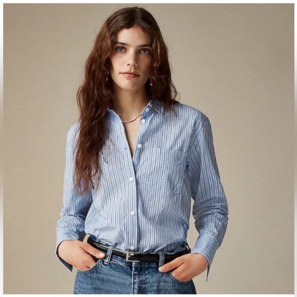 J. Crew Blue and White Striped Button-Up Shirt